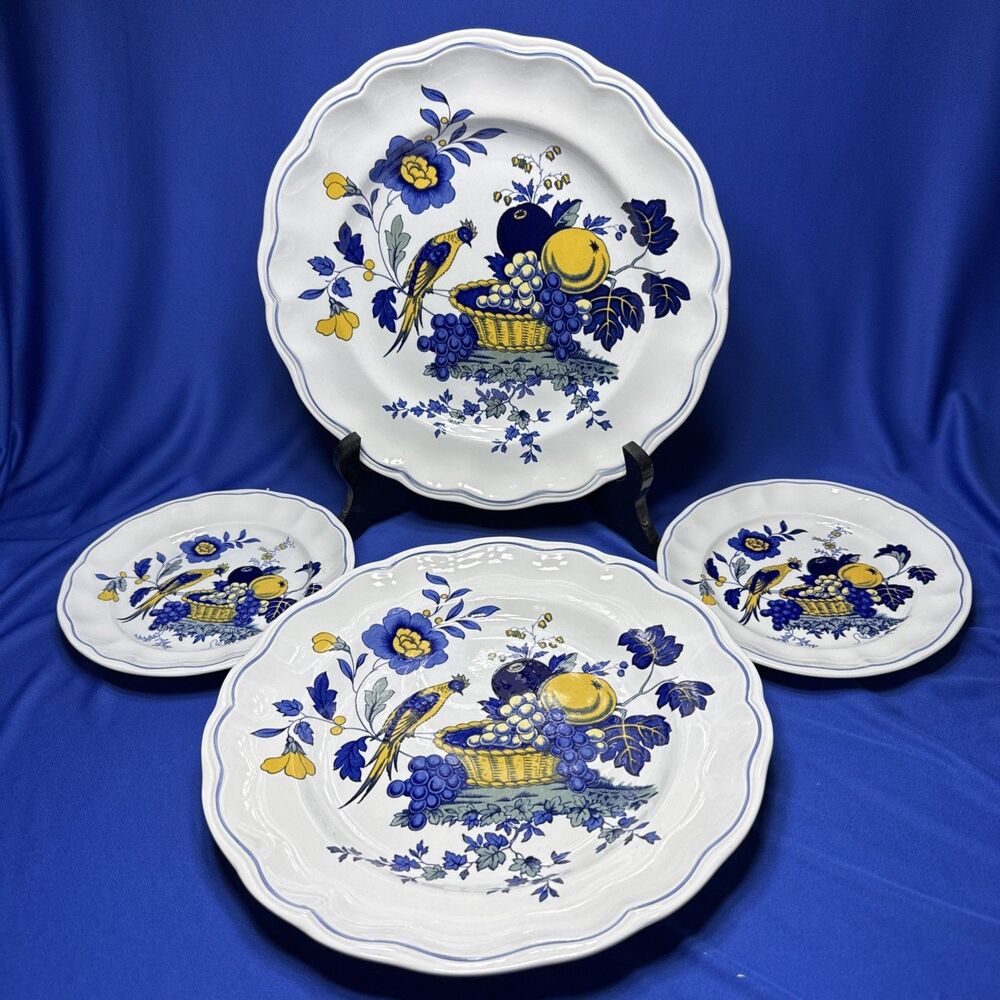 2 Spode Blue Bird Dinner Plates 10.5”, 2 Dessert Plates 6.75”England S3274